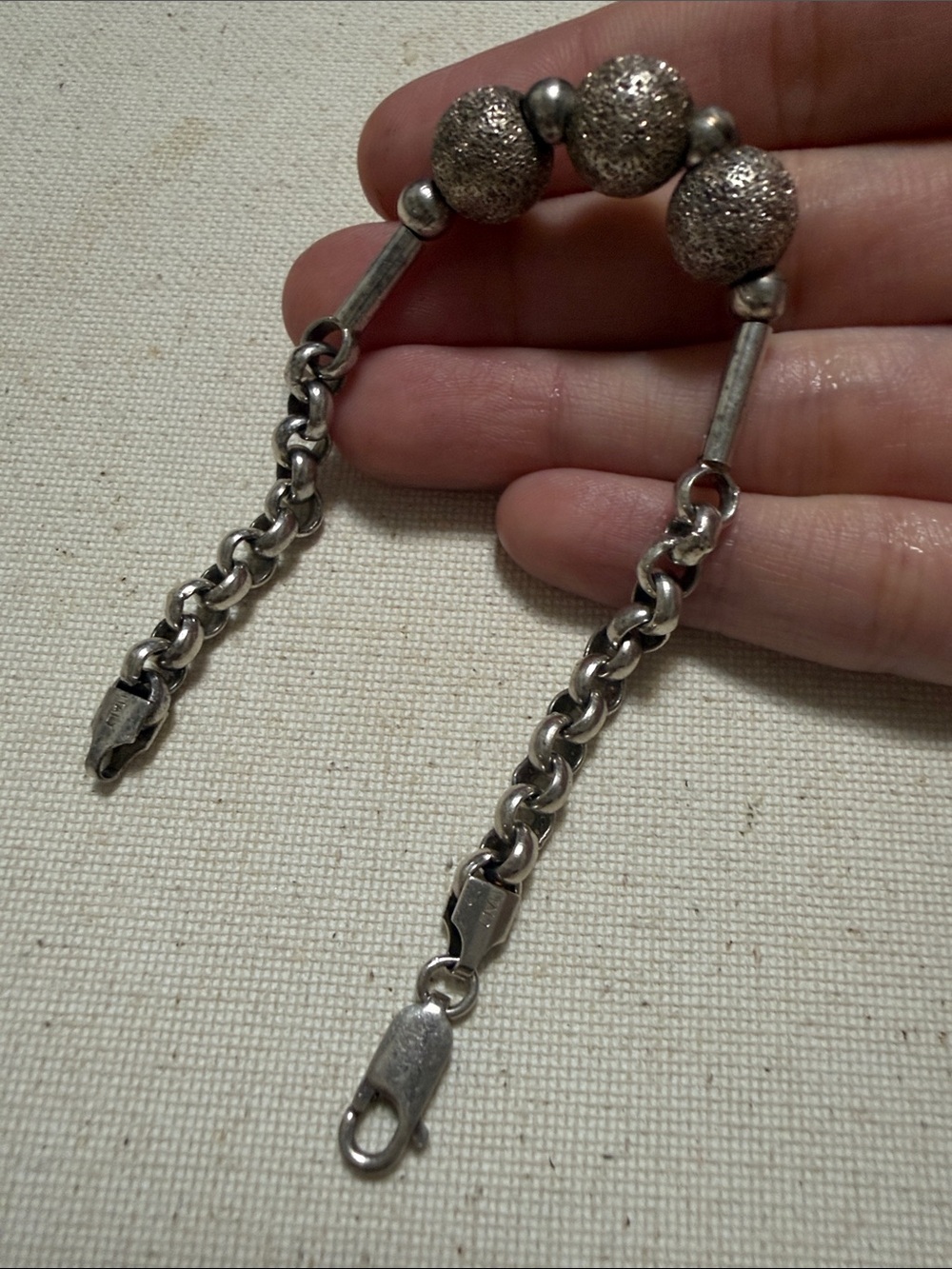 Sterling Silver 925 Textured Bead Bracelet 7’ inch - Picture 10 of 12